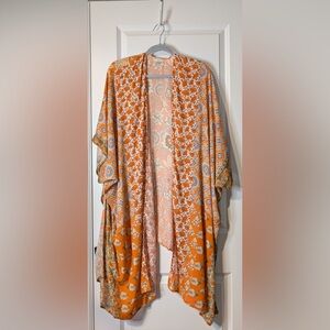Coldwater Creek Women’s Orange Floral Bohemian Kimono One Size